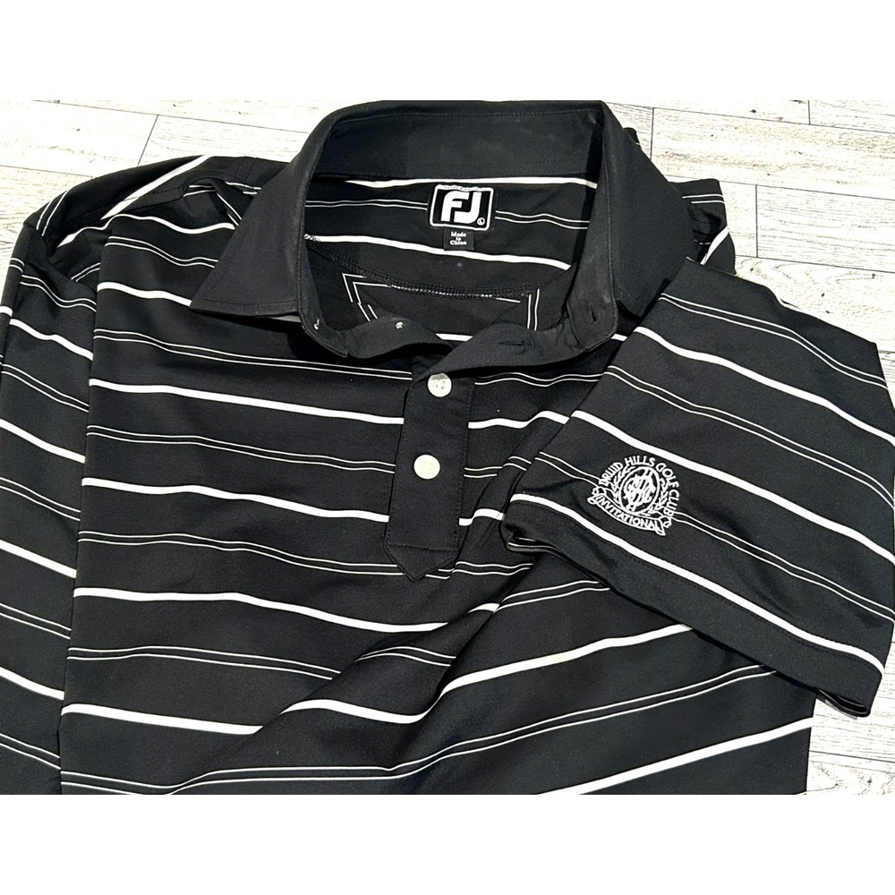 FOOTJOY MENS SIZE LARGE POLO BLACK AND WHITE STRIPE GOLF SHIRT
